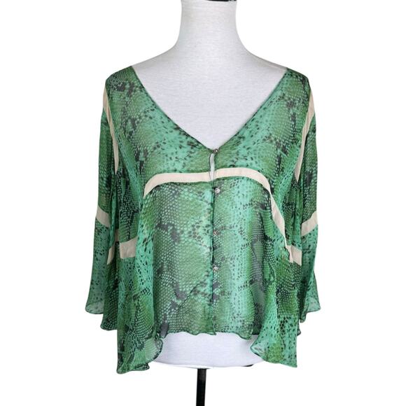 Elizabeth and James 100% Silk Green Snake Print Oversized Sheer Layering Blouse - Picture 2 of 13